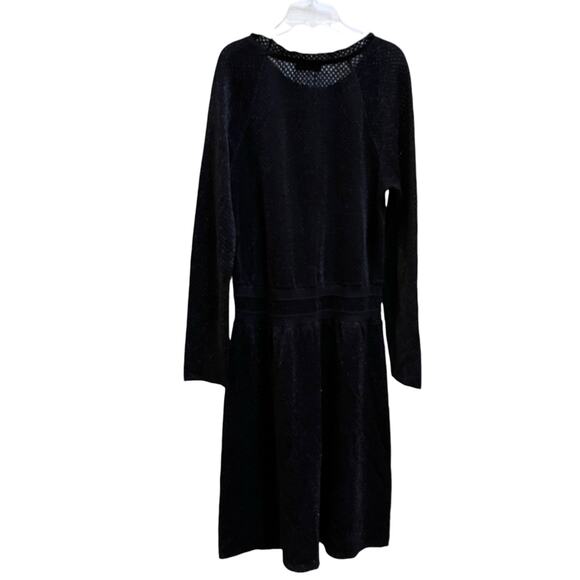 Tory Burch Black Isabelle Wool Metallic Knit Ruffle Neck Sweater Dress Large - Picture 6 of 12